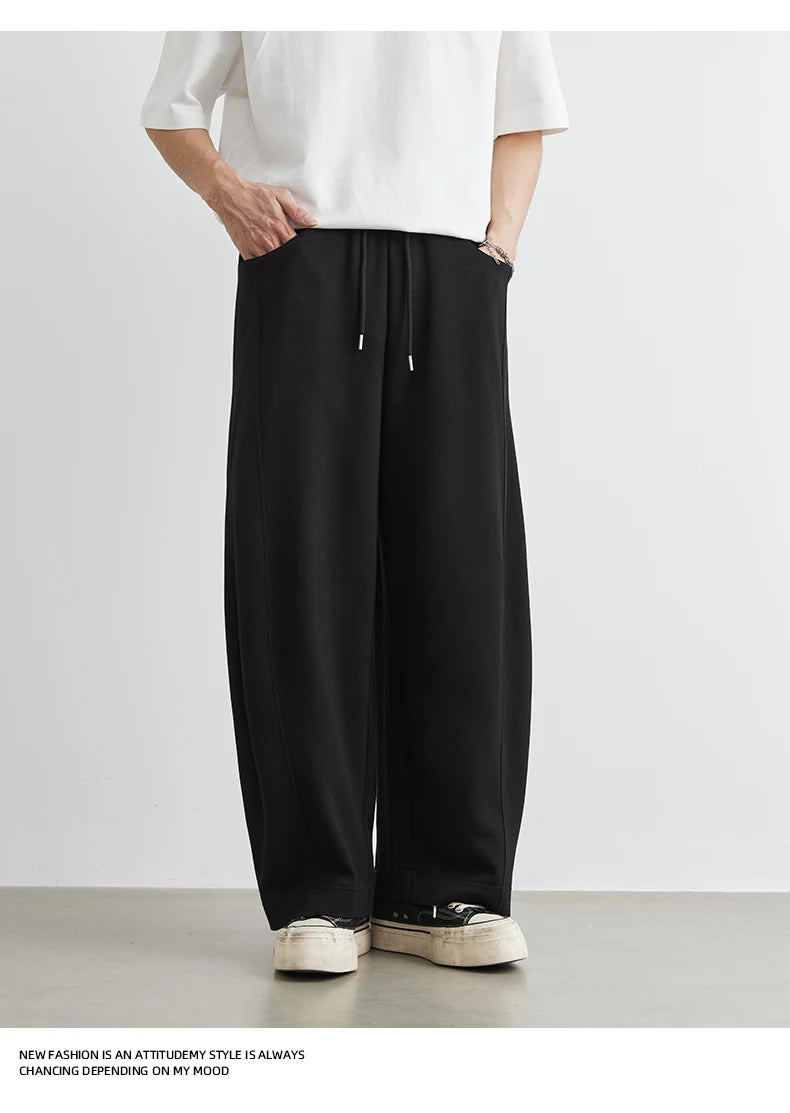 Men's American Fashion Casual Pants 2025 Summer New Style Solid Color Loose Drag Sweatpants Sports Straight Trousers Men's Wear