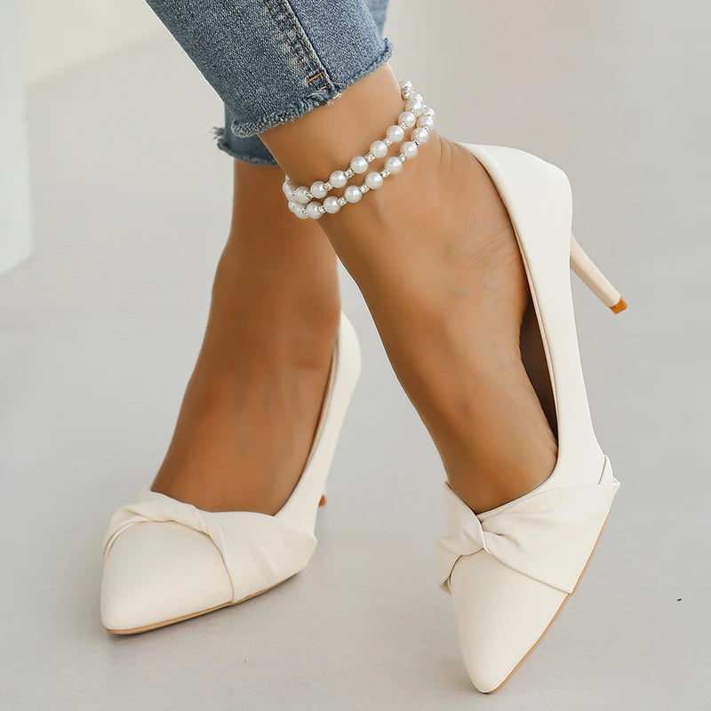 Women' Classics White High Heel Pumps Fashion Pointed Toe Banquet Dress Shoes Woman Plus Size Autumn Stiletto Heeled Pumps Mujer