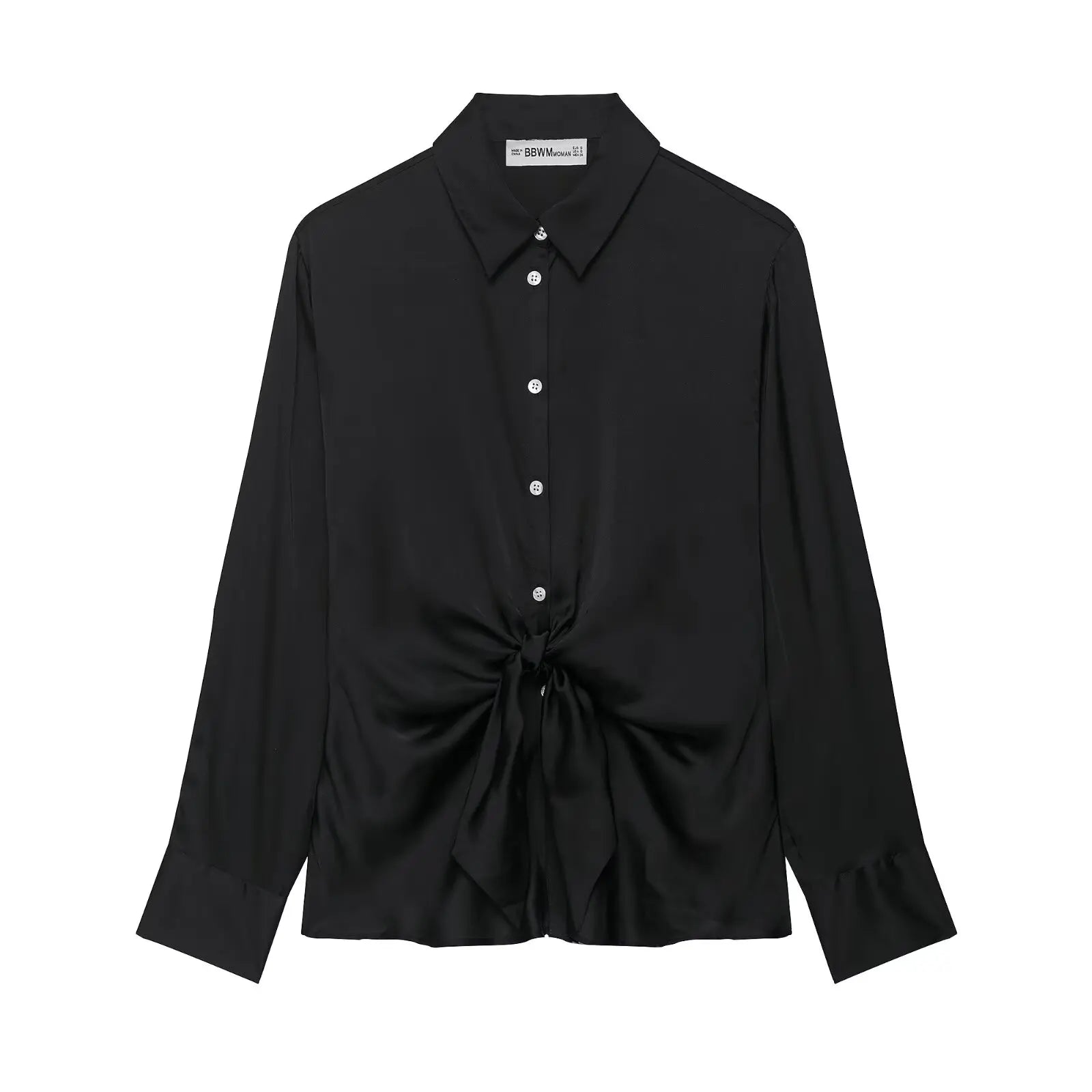 Women Satin Knot Shirt Autumn Women's Long Sleeves Women's Shirts Simple Female Button Shirts & Blouses