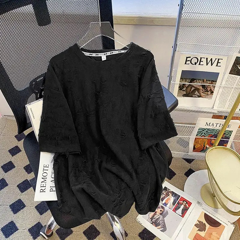 Embroidered Holes Short Sleeve T-Shirt Women Summer New Top