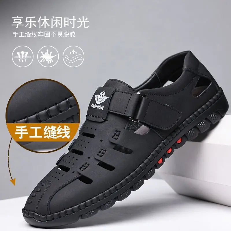 Men Sandals Leather 2024 Summer Breathable Casual Shoes for Man Slip on Clogs Outdoor Walking Shoes Non Slip Hand Made Sandalias