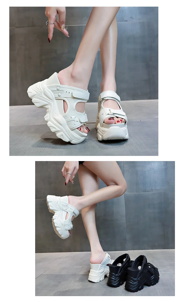 Women Slippers Female Sandals 10CM High Heels Ladies High Platform Beach Slides New 2025 Summer Chunky Flip Flops Woman