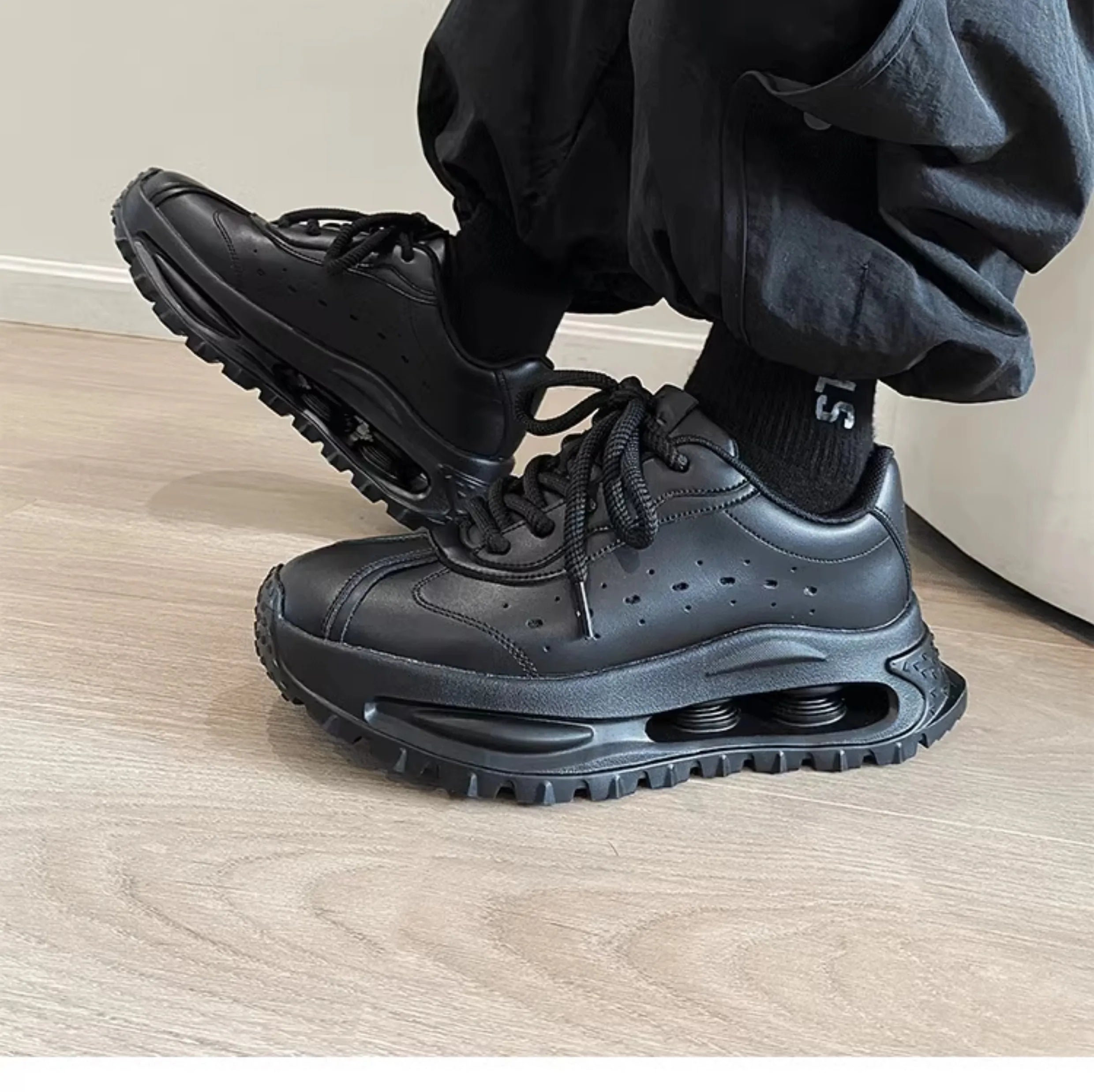 Sports shoes for men casual leather shoes street fashion brand design shock absorption soft sole height increasing dad shoes