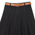 Women's Color Contrasting Stitch Collar Single breasted Straight Tank Top Long Fold Belt Bermuda Shorts Summer New Pants