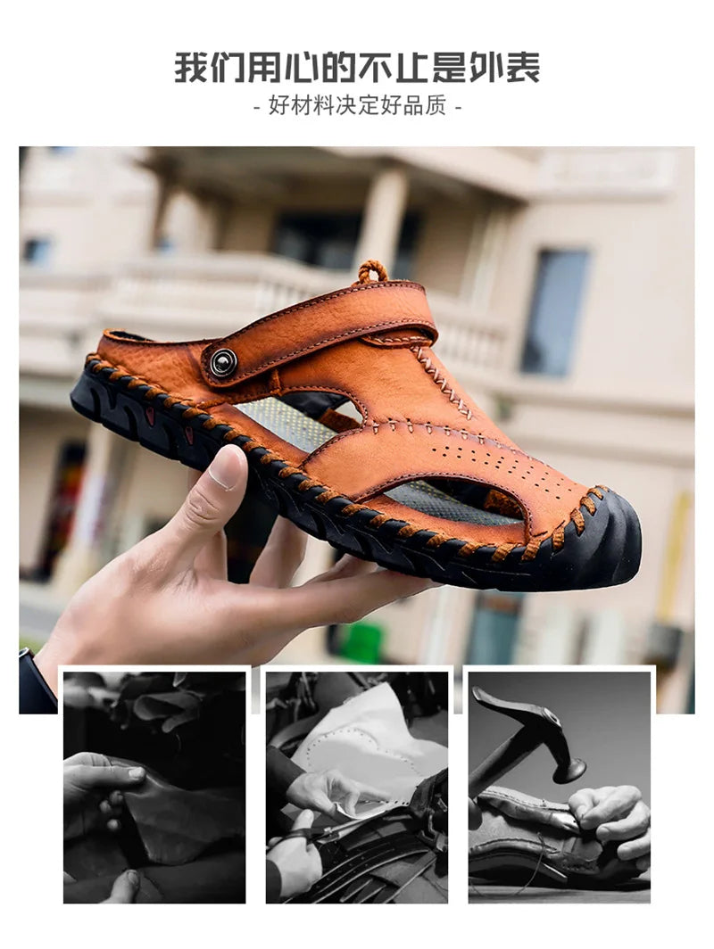 2023 Sandals Summer Men Leather  Classic Men Shoes Slippers Soft Sandals Men Roman Comfortable Outdoor Walking Footwear
