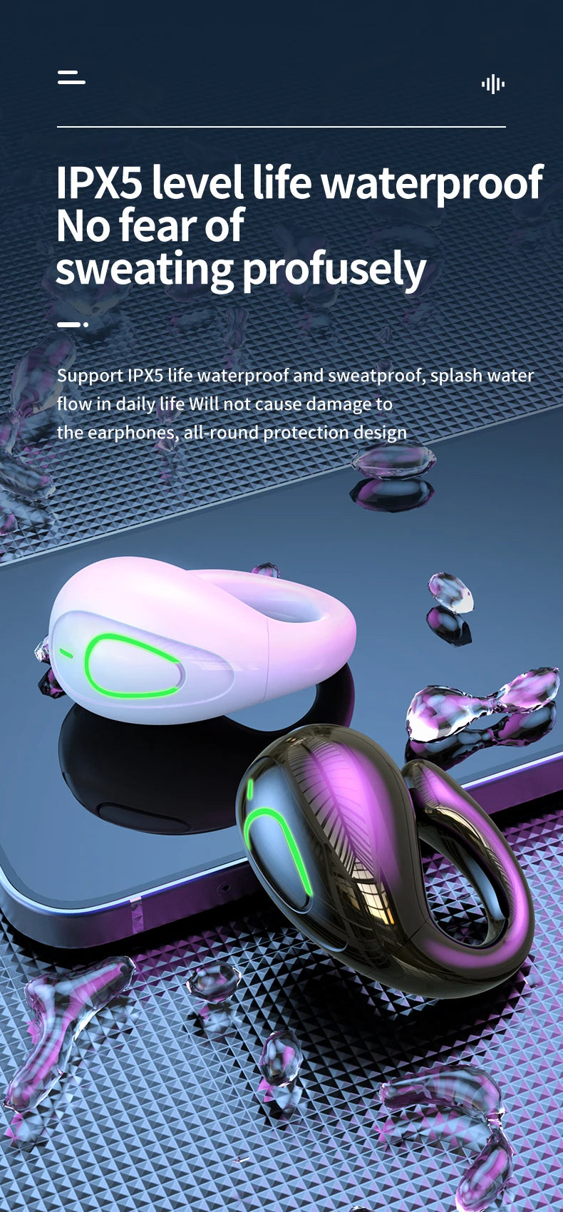 S20 wireless ear clip Bluetooth earphones are not in the ear and comfortable to wear. They are open high pitched headphones