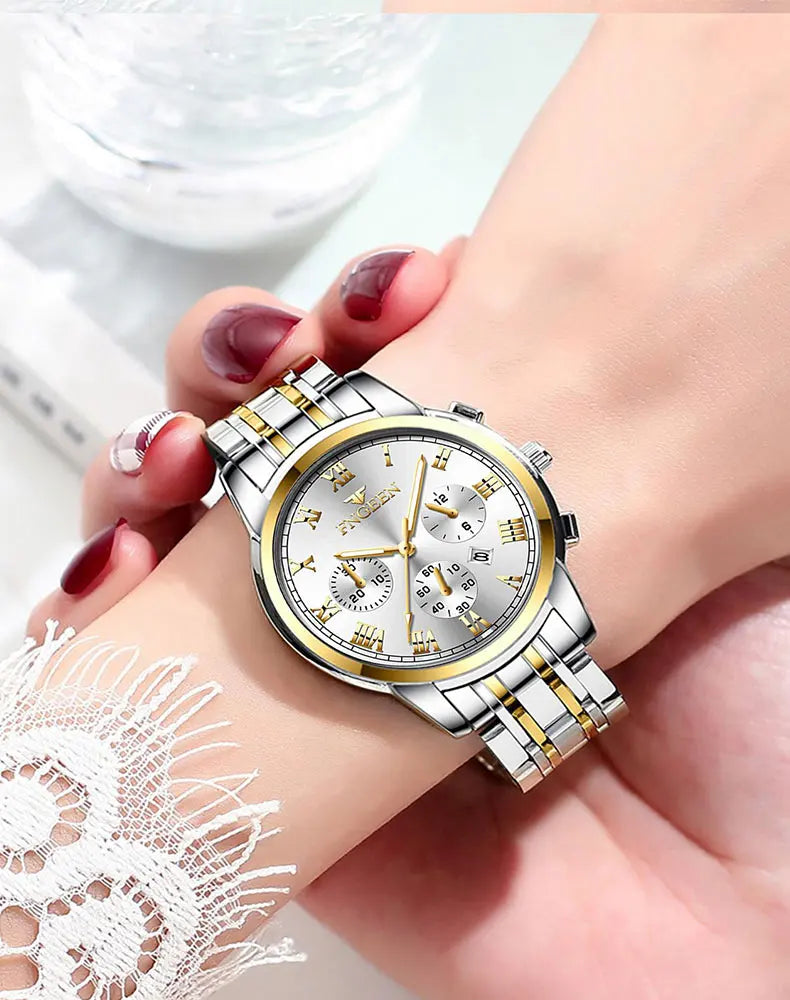 BINBOND 2pcs/Set Couple Watches Fashion Casual Men Ladies for Quartz Watch Lover Waterproof Stainless Steel Watch Valentine Gift