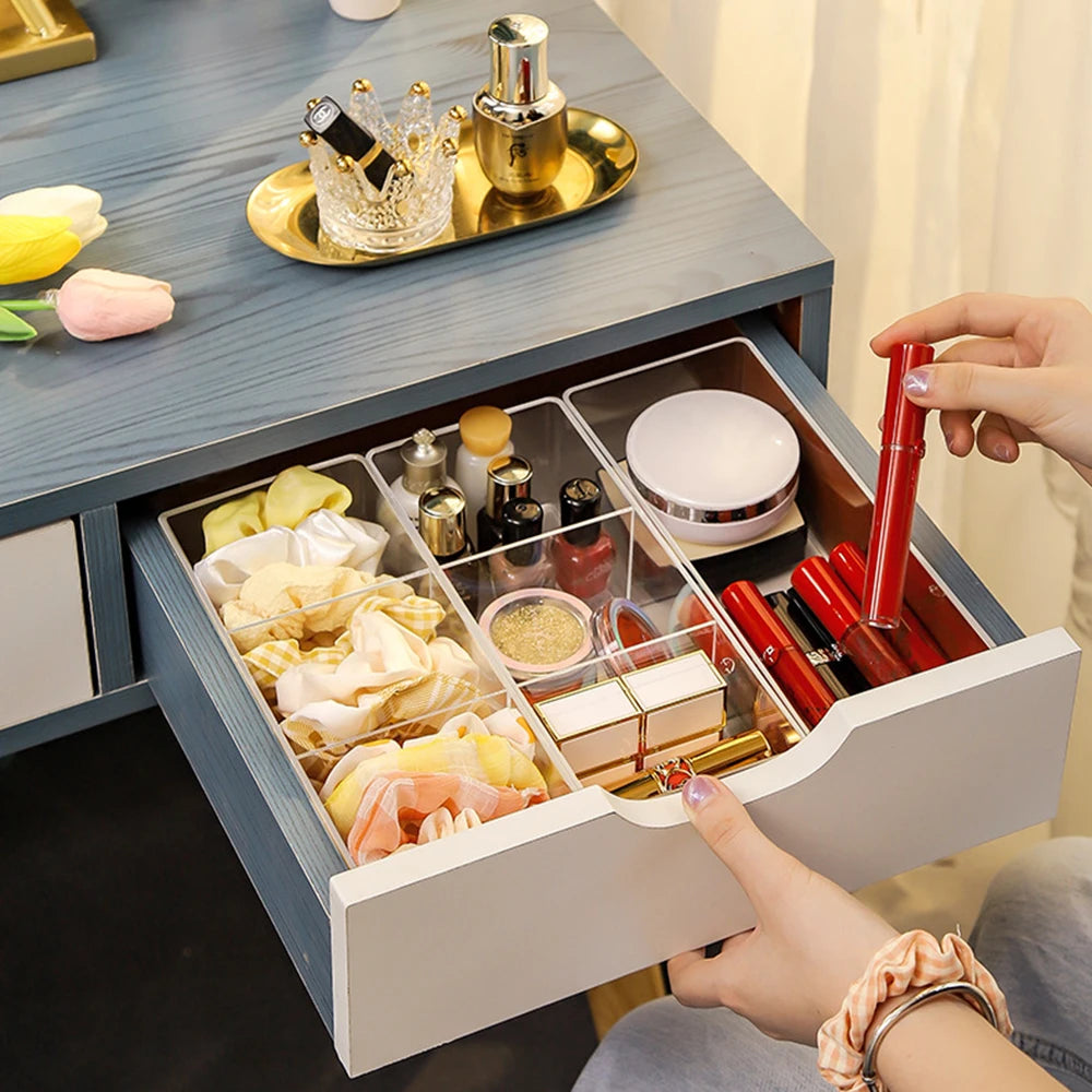 Clear Acrylic Makeup Layered Storage Box Dressing Table Cosmetic Lipstick Finishing Grid Box Desktop Drawer Storage Compartment