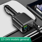 Car charger, car charger with retractable cable, car PD, car fast charging, super fast charging, flash charging, five in one cig