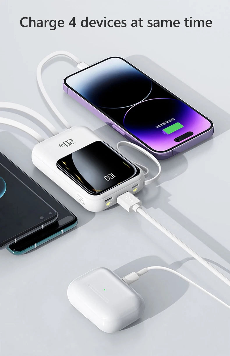 20000mAh Power Bank Suitable IPhone Huawei Xiaomi Portable Battery  Fast Charging Built-In with 4-Wire Digital Display External