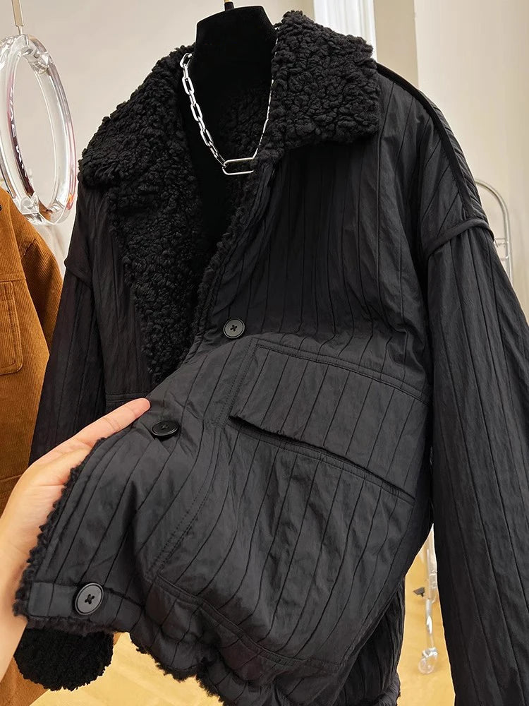 Winter 2025 New Jackets Women Loose Thick Short Cotton-padded Coat Ladies Solid Color Lamb Wool Warm Parkas Fashion