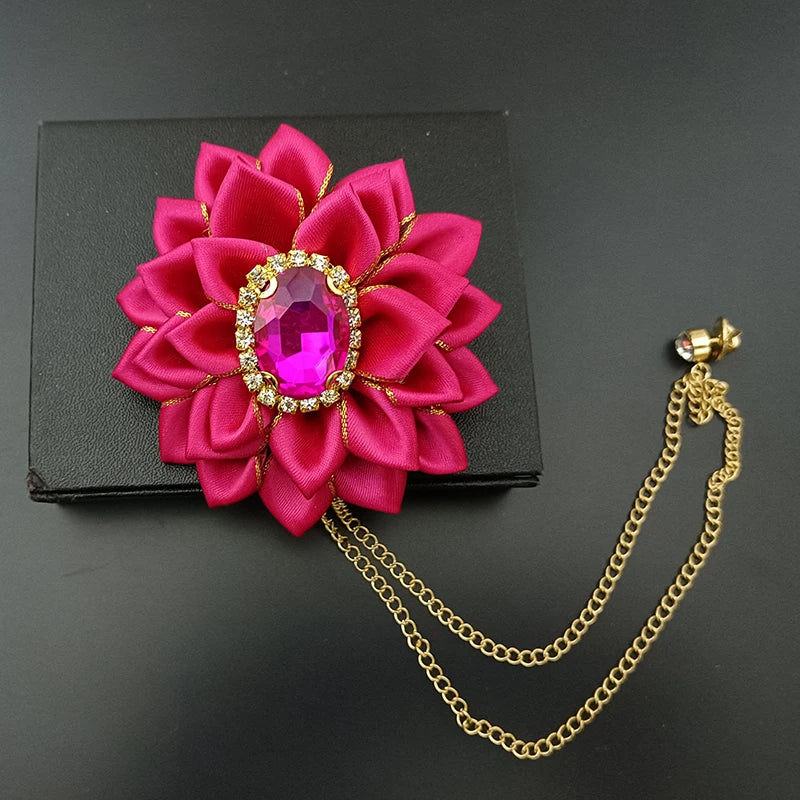 Wedding Bow Tie Corsage Men's Business Banquet Concert Suit Shirts Accessories Jewelry High-end Crystal Collar Flower Brooch Set