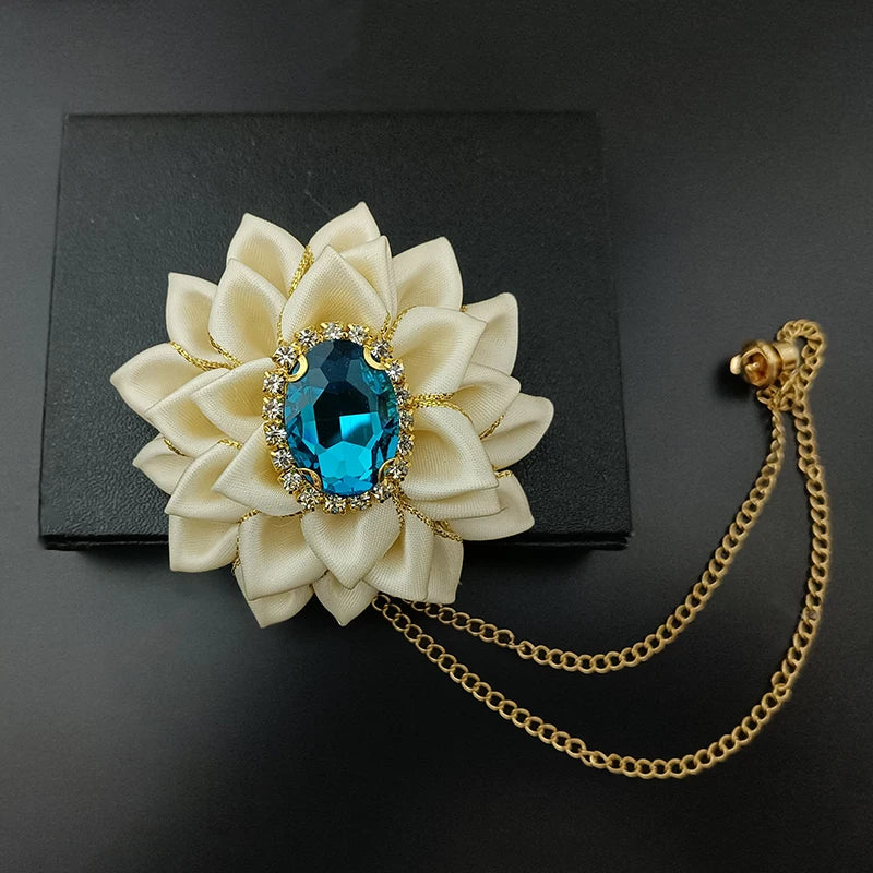 Wedding Bow Tie Corsage Men's Business Banquet Concert Suit Shirts Accessories Jewelry High-end Crystal Collar Flower Brooch Set