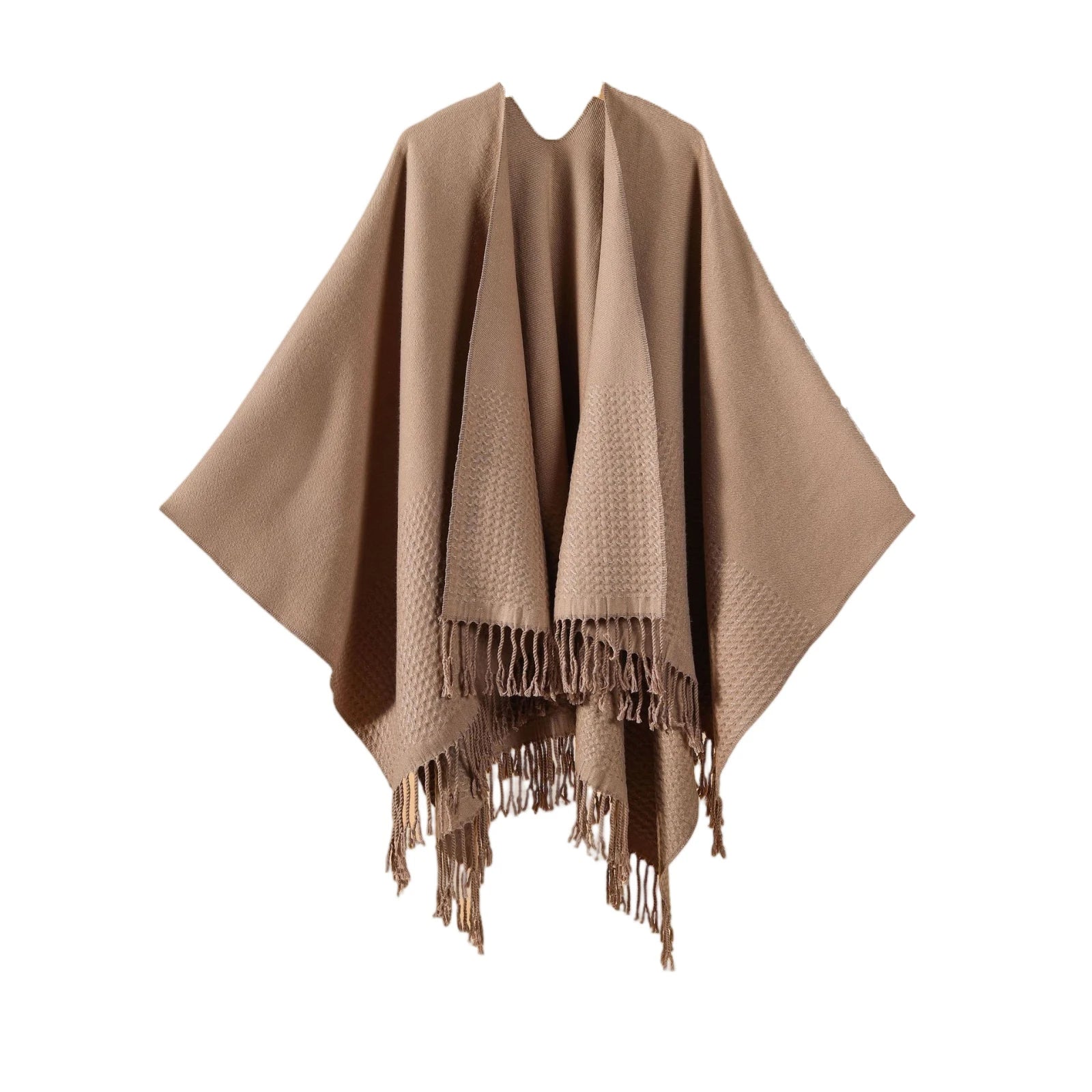 Winter Ladies' Fashion Warm Scarf Wrap Shawl Solid Color Double Layered Wearing Tassel Poncho Capes Neckerchief