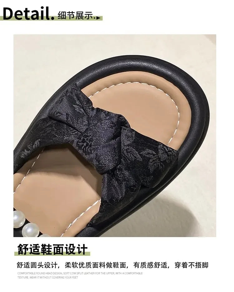 Designer Shoes Woman 2025 Slippers Casual Pantofle Low Platform Female Beach Luxury Summer New Sabot Slides Fabric Scandals Rome