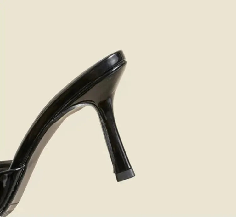 Women's Slippers 2025 New Summer Slim Heel Pointed Toe Worn with A Straight Drag Patent Leather High-heeled Slippers for Womens