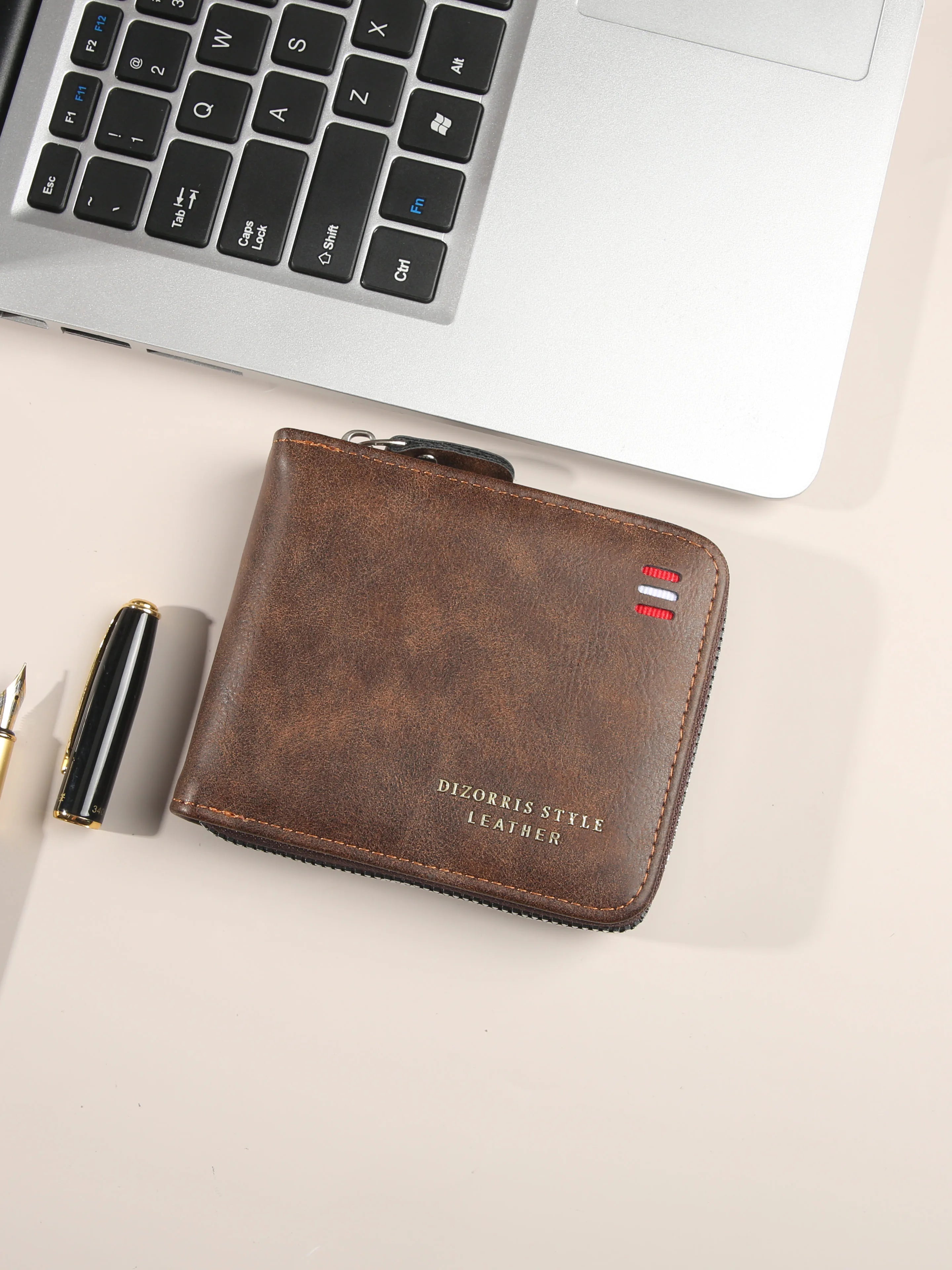 Men's wallet short version 2025 new solid color youth simple three fold wallet multifunctional student zipper coin purse