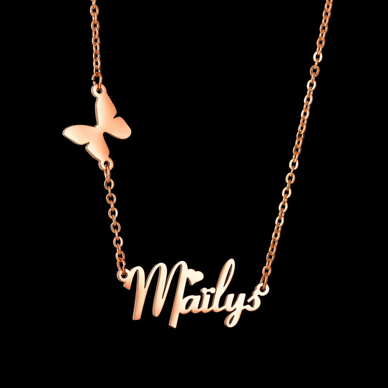 Nextvance Personalized Name Necklace Butterfly Stainless Steel Customized Pendant Chain Lover For Women Creative Gift Jewelry