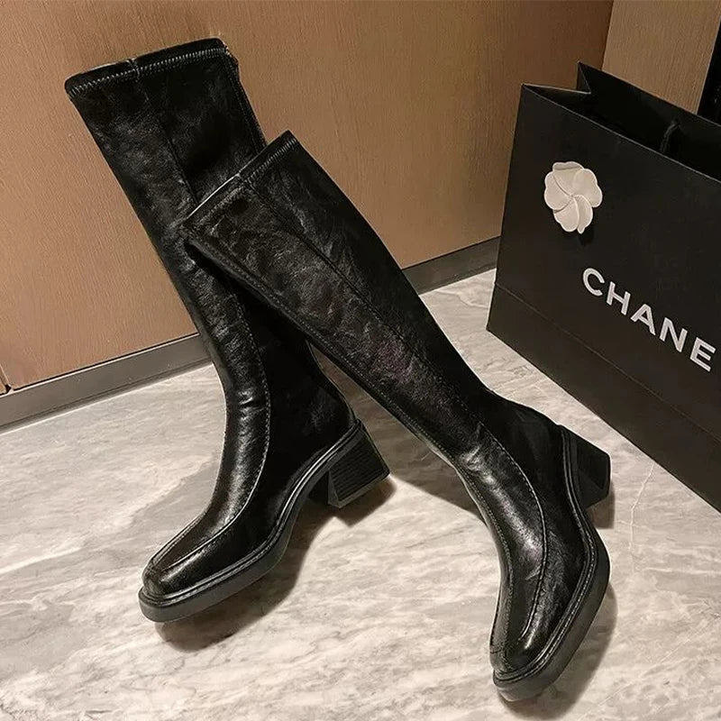 Women's High Boots High Heels Fashion Dress Shoes Chunky Luxury Woman Winter Boots 2025 Designer Knee High Chelsea Botas Mujer