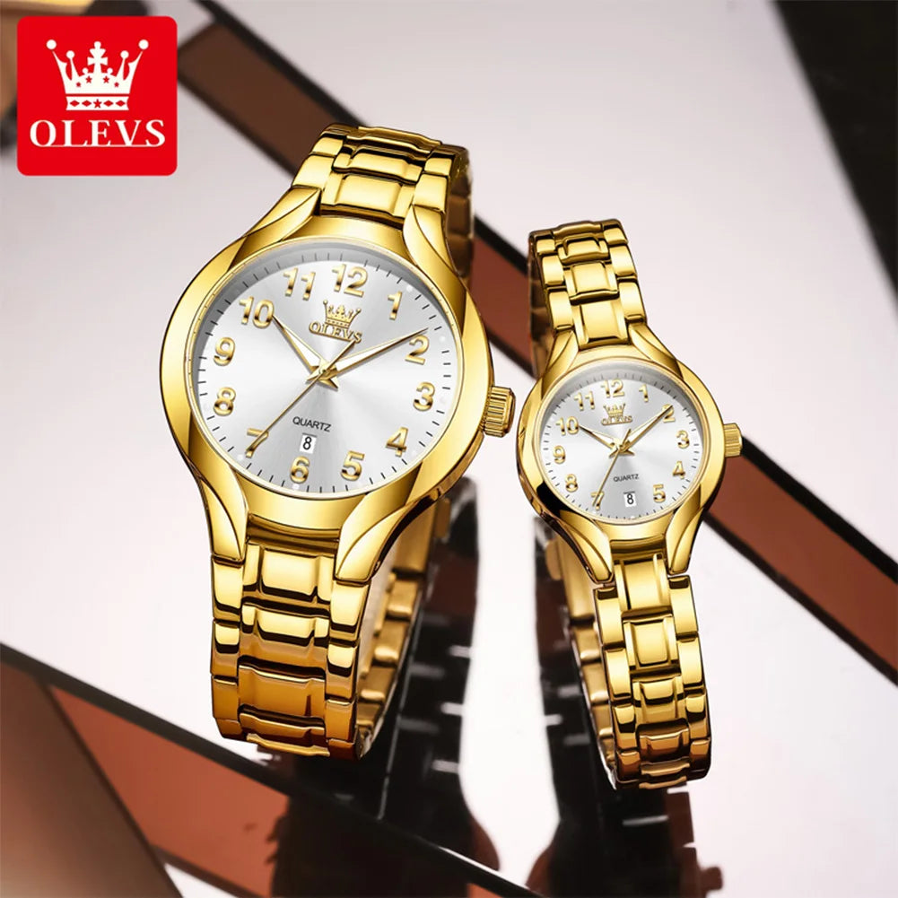 OLEVS 3650 Couple Watches For Men Women Number Scale Waterproof Quartz Dress Wristwatch Luminous Luxury Calendar Business Watch