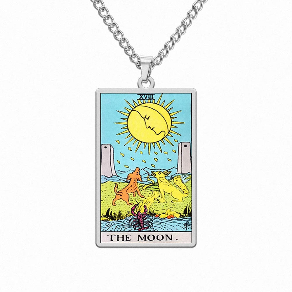 Dawapara 22 Styles Tarot Card Good Luck Amulet Necklace Sun Moon UV Colorful Pendant Stainless Steel Spiritual Jewelry