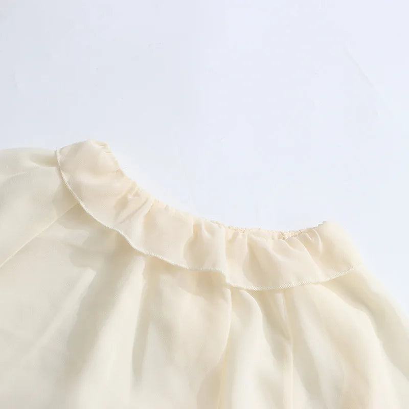 Solid Spliced Ruffles Loose Blouses For Women I Neck Long Sleeveless Temperament Minimalsit Shirts Female Fashion