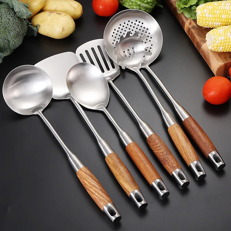Kitchen Utensil Set 7 Piece 304 Stainless Steel Cookware Set Rosewood Handle Spatula Household Cooking Baking Tools