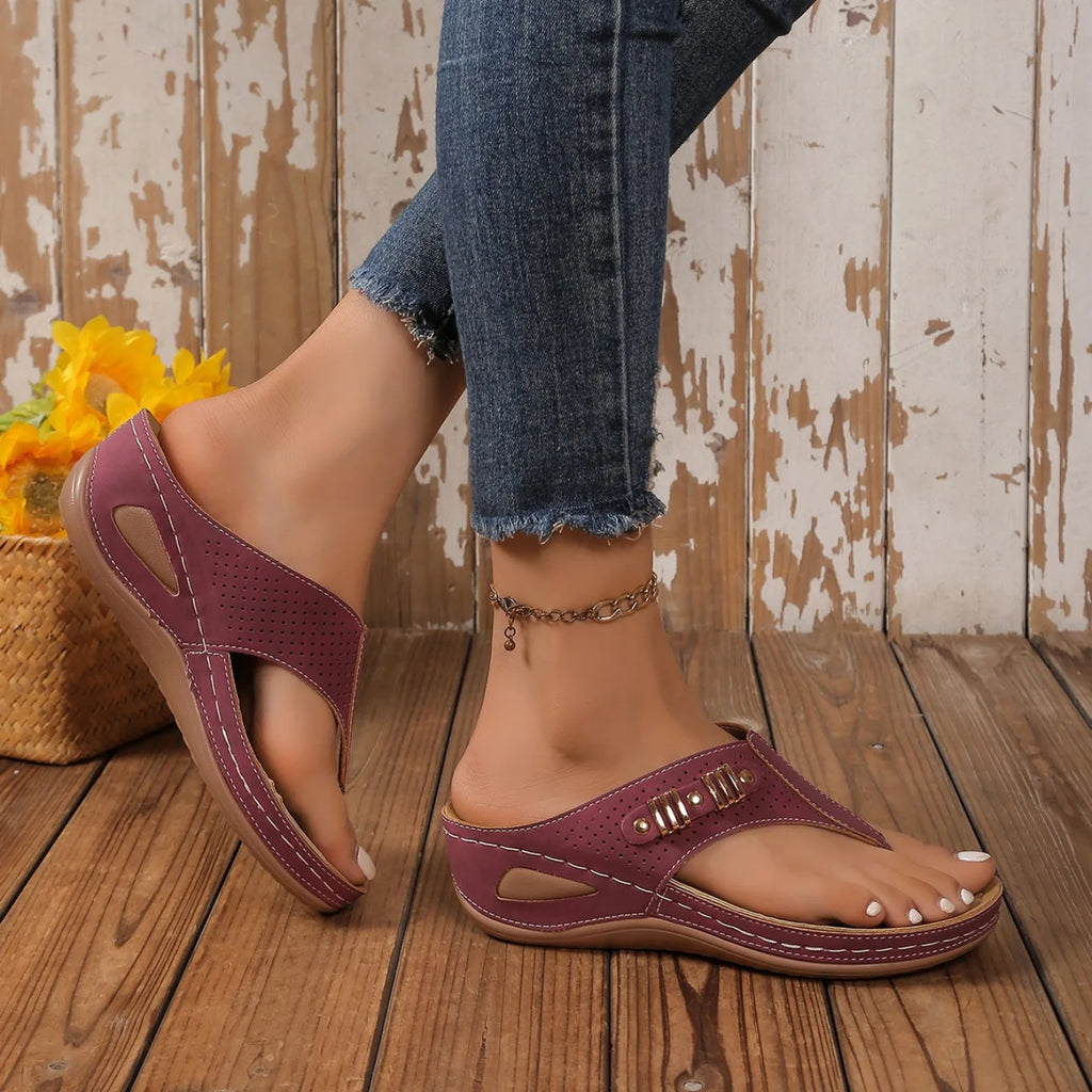 Woman Slippers Leather Non-Slip Soft Platform Shoes Flip Flops Summer Wedge Sandals Fashion Orthopedic Slippers Slides Women
