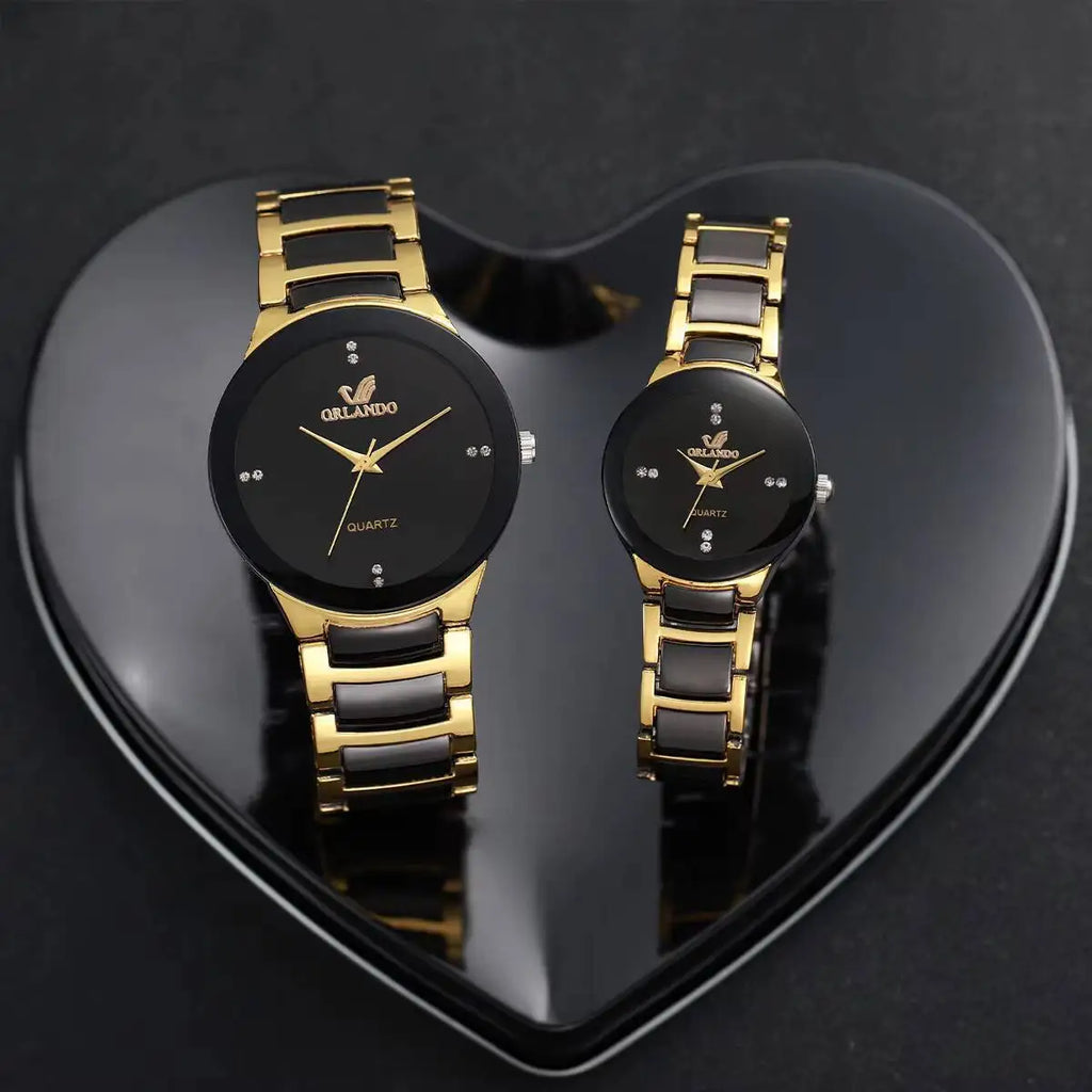 Couple wrist watch set, men's and women's quartz watch with steel strip, couple's watch set