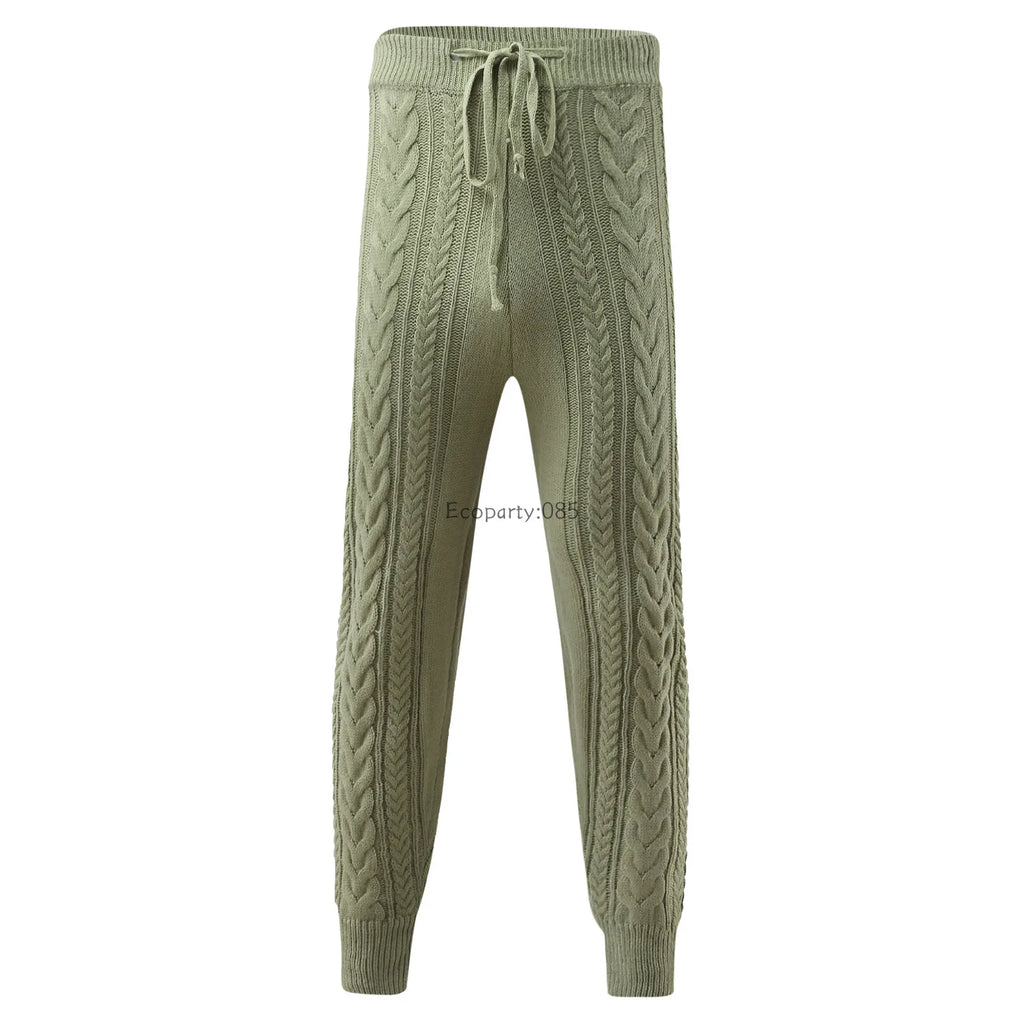 Men's Sweater Knitted Pants Solid Color Casual Pants Autumn Winter Warm  Knitted Slim Fit Pants for Male Long Pant