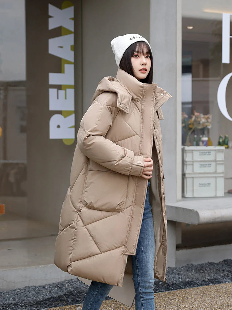 Vielleicht 2024 Snow Wear New Solid Winter Coat for Women Down Jacket Warm Casual Loose Hooded Winter Women Jacket Long Parkas