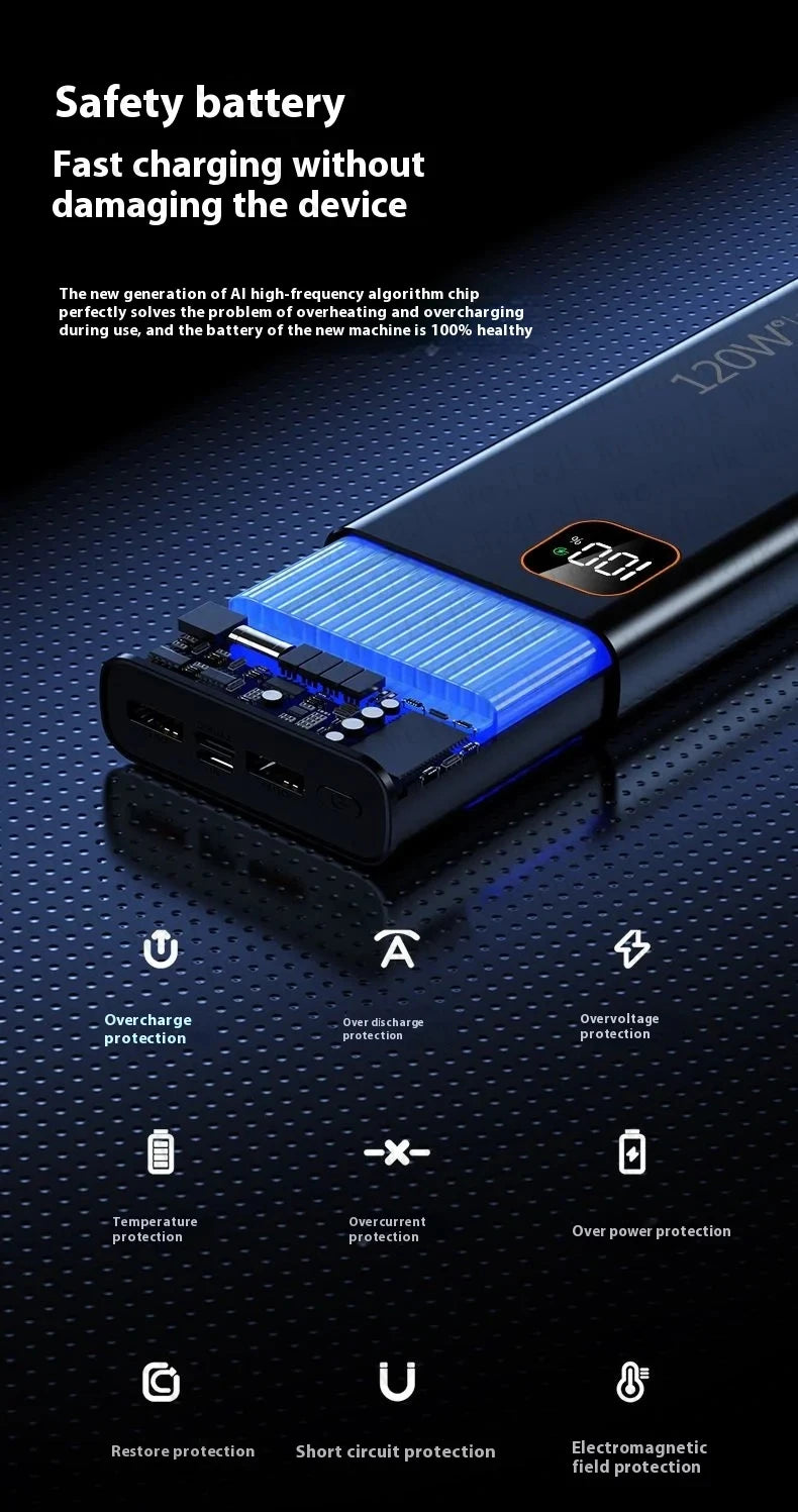 Original 120W Powerbank 50000mAh Mobile External Spare Battery Portable Charger Super Fast Charging For iPhone Xiaomi Power Bank