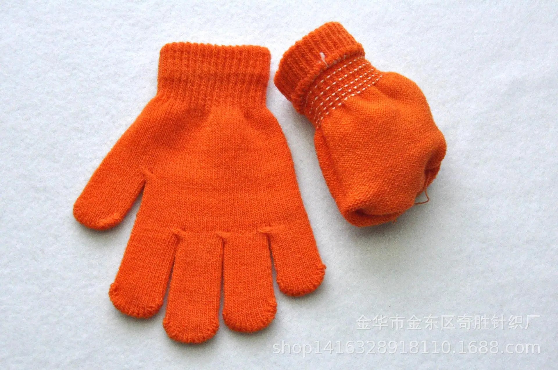 Winter 4-11 Year Old Children's Writing Cold-proof Warm Gloves Solid Color Knitted Wool Acrylic Full-finger Split-finger Gloves
