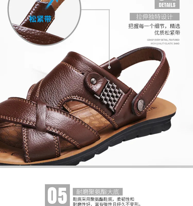 2024 New Men's Sandals Luxury Genuine Leather Men Shoes Casual Non-slip Beach Slippers Comfortable Open Toe Men Sandalias 38-47