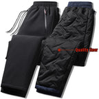 Men Winter Warm Pant Thicken Waterproof Down Cotton Lined Casual Sport Pants Joggers Trousers Cotton-padded Solid Lace-up Pant