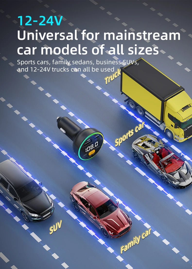 Car FM Transmitter Bluetooth 5.3 Handsfree Wireless Car Kit USB C Car Charger Auto Radio Fm Modulator Mp3 Player Adapter