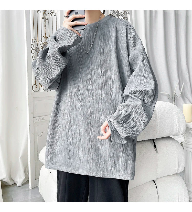 Men's High Street Long Sleeve T-Shirt - Trendy Casual Top Loose Fit Comfortable Wear, Modern Minimalist Style, Everyday Essentia