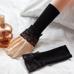 1Pair Detachable lace Cuffs Knitted Lace Flower Flared Arm Sleeves Warm Woolen Ruched False Cuffs Sweater Blouse Wrist Warmers