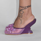 Woman Sandals 2025 Summer Fashion Sexy Hollow Out Strange Style Female Shoes Crystal Flower Decoration High Heel Ladies Slippers