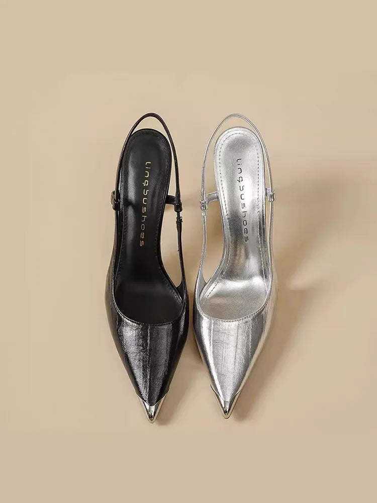 Women High Heels Sandals Pointed Toe Shoes Sexy Slingback Woman Slippers Summer 2025 Trend Designer Dress Pumps Sandalias Mujer