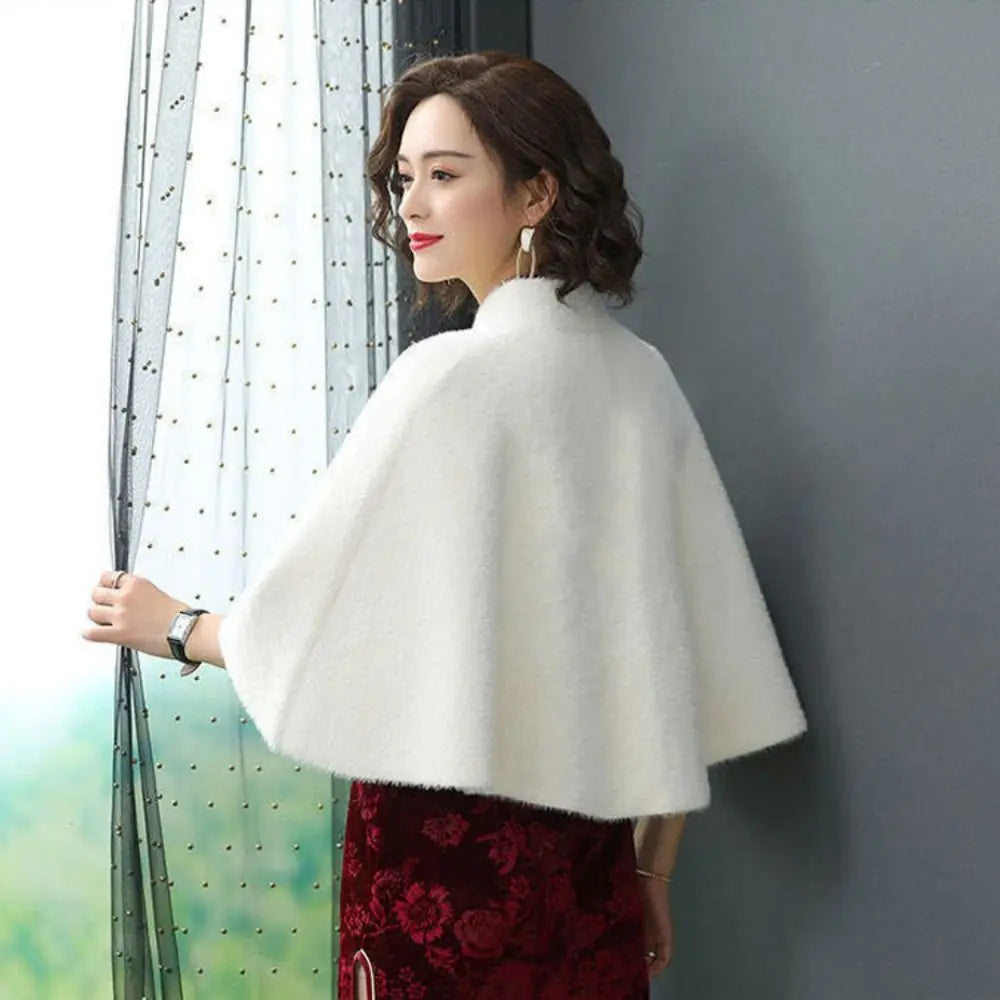 Autumn Winter  Warm Imitation Mink Velvet Shawl Thicken Elegant Short Sweater Shawl Luxury Outerwear Coat  Women Gift