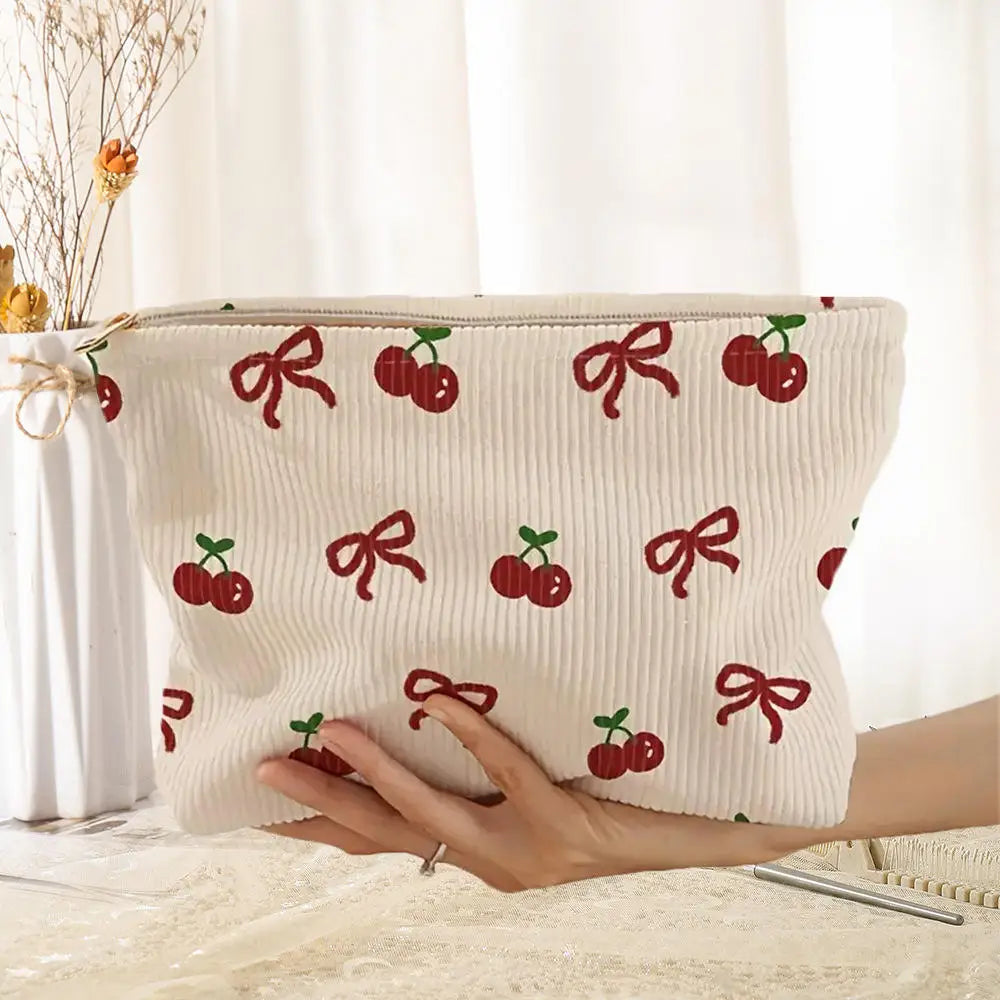 Cosmetic Bag Women Floral Makeup Case Organizer Korean Embroidery Cosmetic Pouch Travel Toiletry Bag Corduroy Canvas Beauty Case