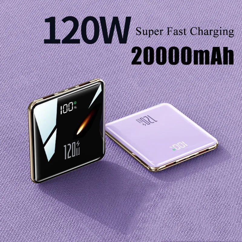 Power Bank 20000mAh Ultra Thin Portable Charger with Built-in Cable Large Capacity Super Fast Charging Powerbank for Smartphones