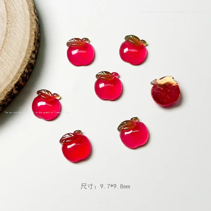 10pcs Kawaii Clear Peach Apple Nail Art Charms Resin Ice Transparent Fruit Rhinestones Nail Decorations DIY Jewelry Accessories