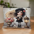 Cute girl holding an umbrella Cosmetic Bag Cosmetic Pouch Cosmetic Brush Aesthetic Accessory Storage Bag Travel Makeup Bag