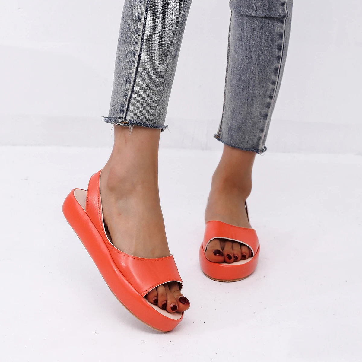 Women's Sandals Woman Peep Toe Sandals Female Elegant Flat Shoes 2024  Ballet Flats Plus Size 42 43 Shoes Woman Orange White