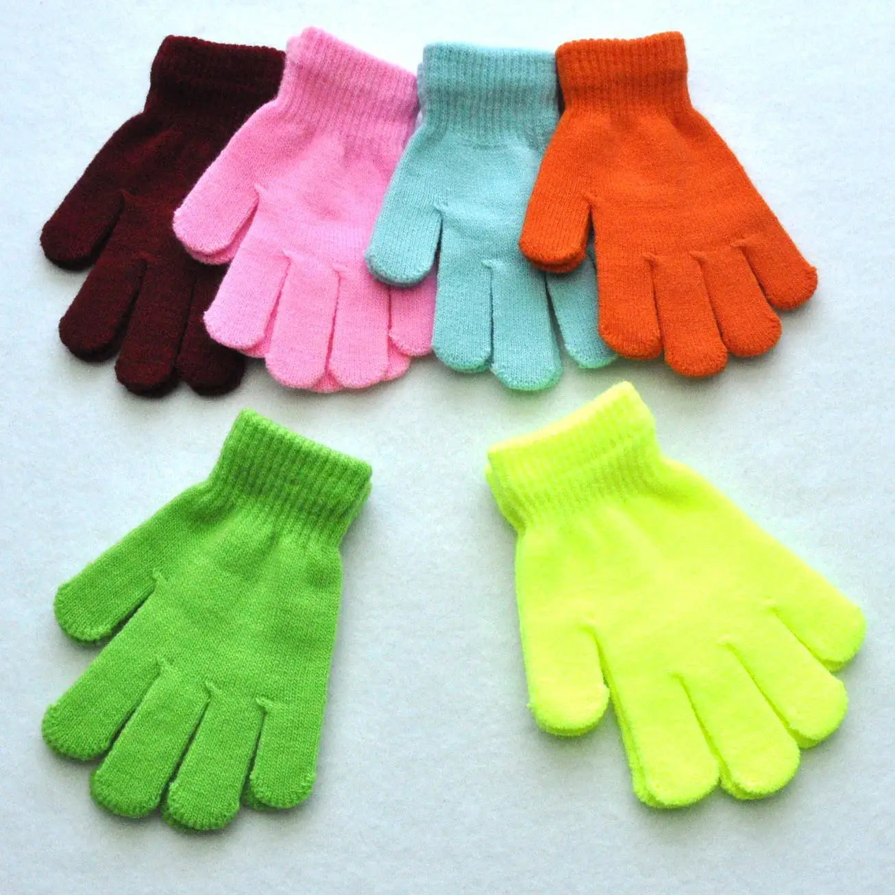 Winter 4-11 Year Old Children's Writing Cold-proof Warm Gloves Solid Color Knitted Wool Acrylic Full-finger Split-finger Gloves