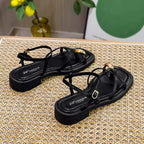 Heeled Sandals Shoes Women's Black Beach New Summer 2024 Girls Low Comfort Sports Casual Solid