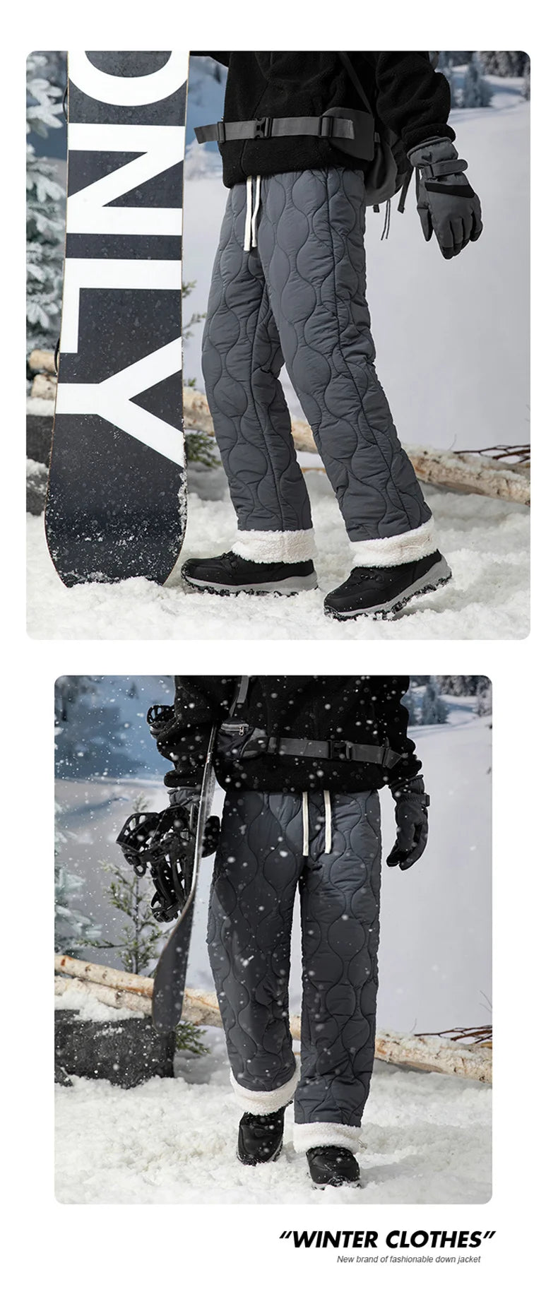 Winter Down Pants Men's Trendy Ski Waterproof Thick Fleece Warm Straight Cotton Trousers Women's Casual Cold-proof Padded Pants