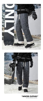 Winter Down Pants Men's Trendy Ski Waterproof Thick Fleece Warm Straight Cotton Trousers Women's Casual Cold-proof Padded Pants